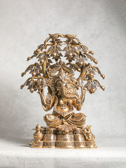 Brass Ganesha Sitting Under the Tree