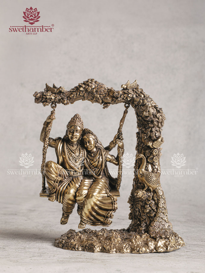 Unique Pure Brass Radha Krishna Intricate Superfine Swing 8"