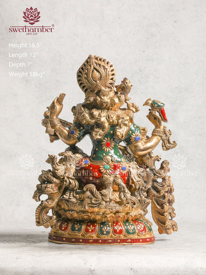 Brass Saraswati Idol for Home Use and Study Rooms