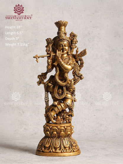Brass Antique Krishna Statue