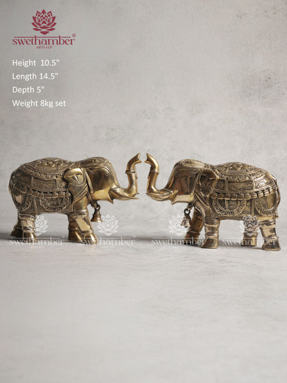 Brass Elephant Statue With Enhanced Carving