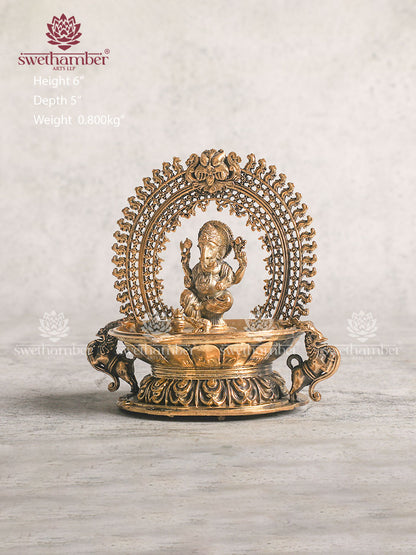 BRASS LIGHT WEIGHT DEEPA WITH GANESHA