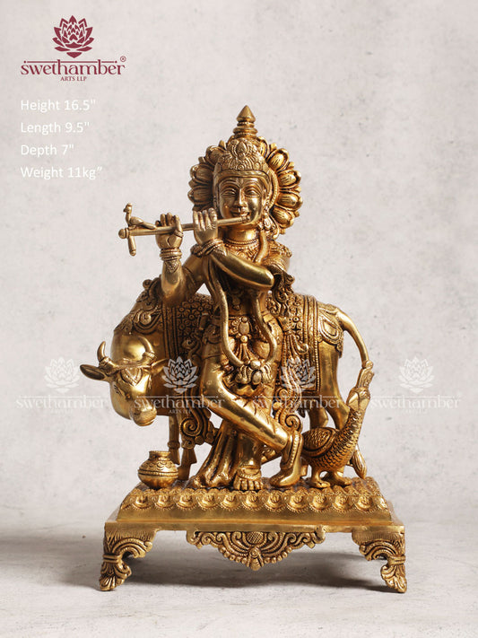 Brass Yellow Finish Cow Krishna