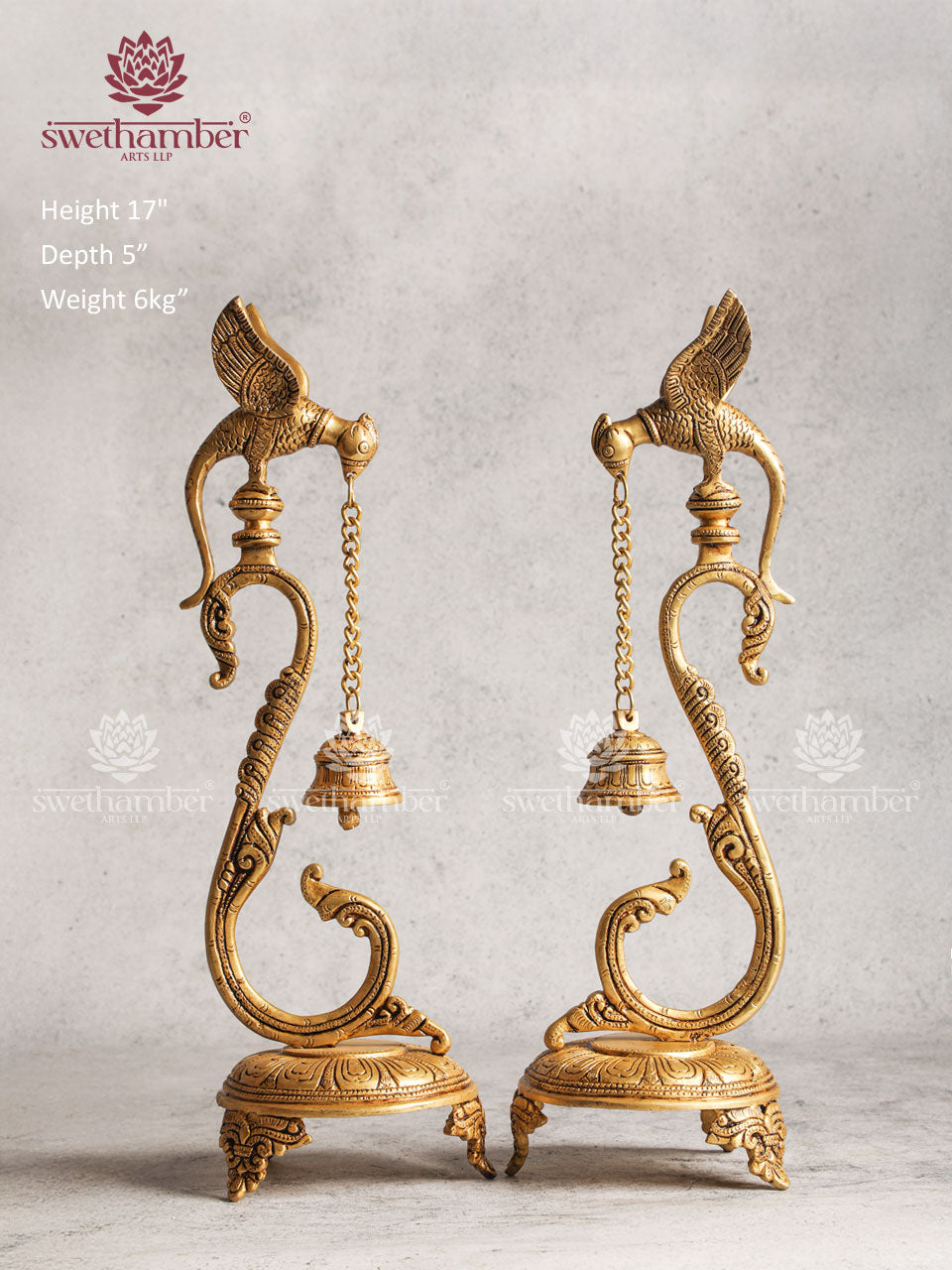 Antique Brass Table / Floor Parrot Lamp Holding Bell