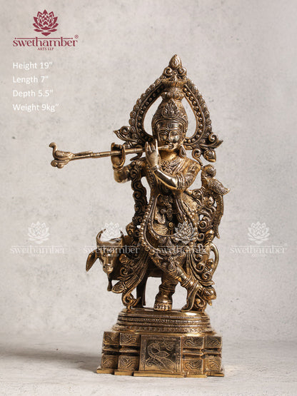 Radha Krishna Cow Figurine Brass