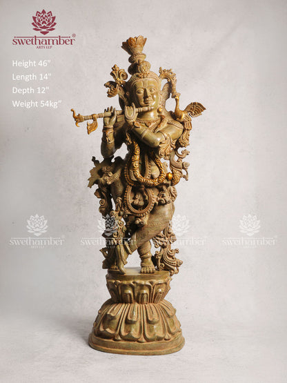 Antique Finish Krishna Statue Brass
