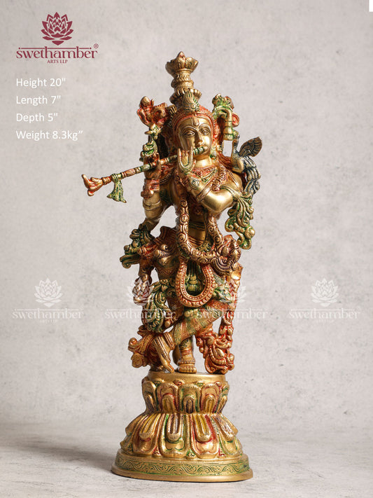 Brass Yellow Polish Krishna Idol