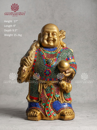 Happy Man Brass Figurine With Stone Work