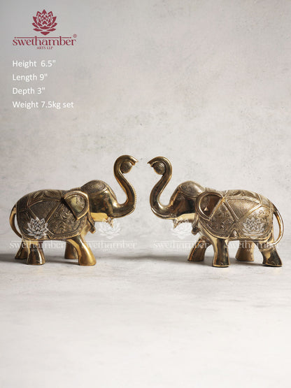 Brass Elephant Statue With Enhanced Carving