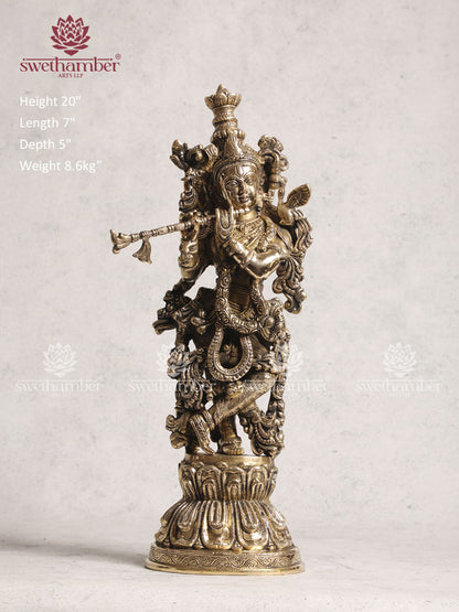 Antique Krishna Brass Statue For Worship