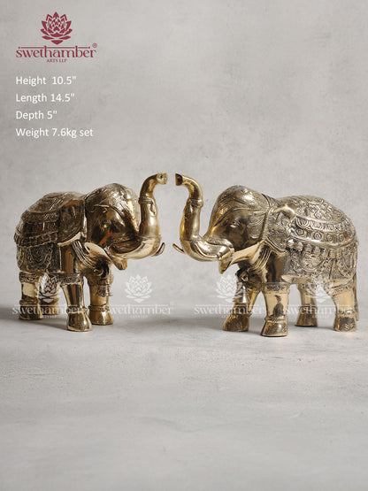 Brass Elephant Statue With Enhanced Carving
