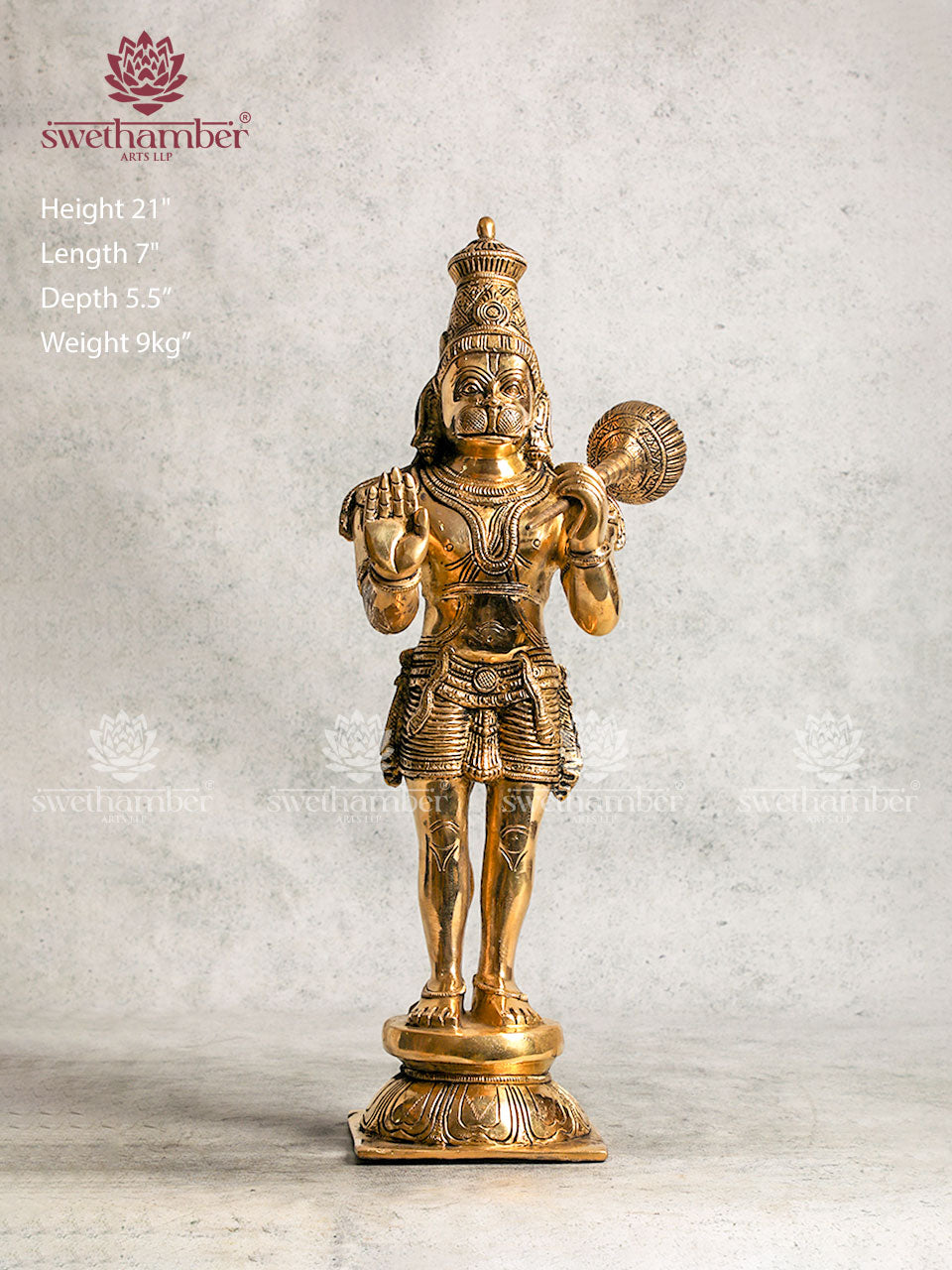 Brass Standing Lord Hanuman Statue