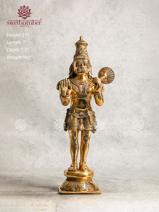 Brass Standing Lord Hanuman Statue