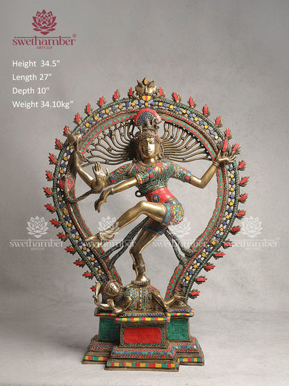 Brass Nataraja Home Décor With Stone Work