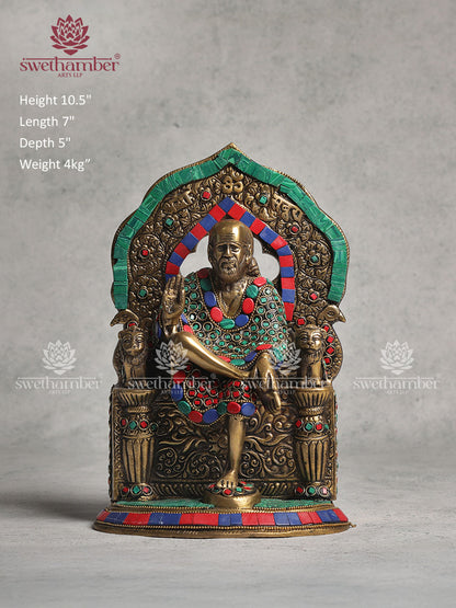 Brass Sai Baba Figurine With Stone Work