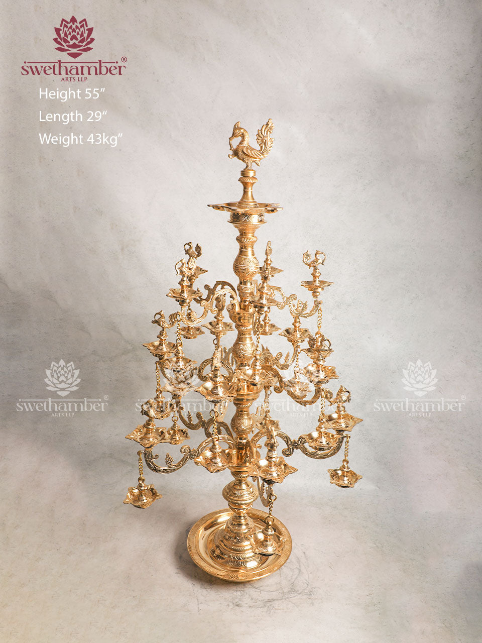 BRONZE Multi-wick oil PEACOCK LAMP FOR POOJA ROOM & HOME DÉCOR
