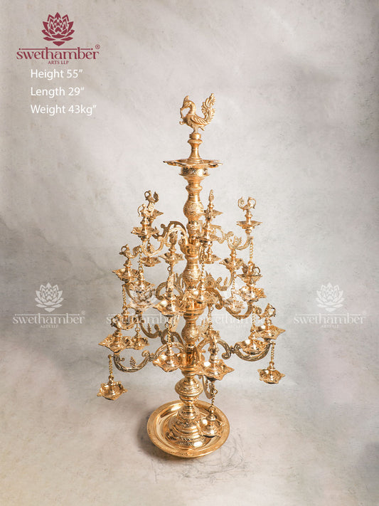BRONZE Multi-wick oil PEACOCK LAMP FOR POOJA ROOM & HOME DÉCOR