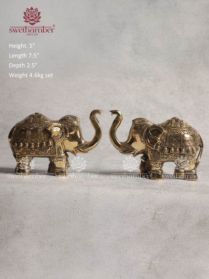 Brass Elephant Statue With Enhanced Carving