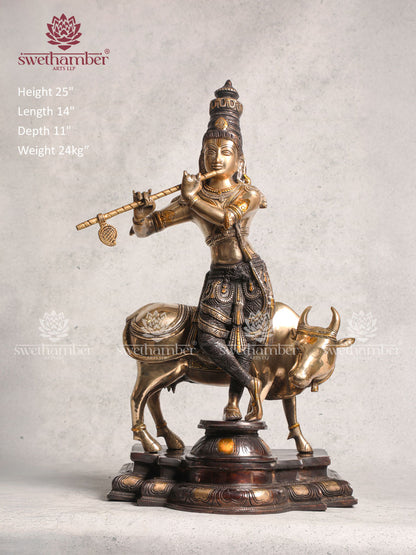Brass Krishna Cow Home Décor