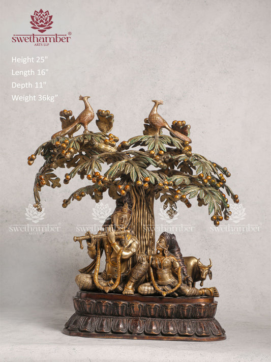Brass Unique Style Radha Krishna With Tree