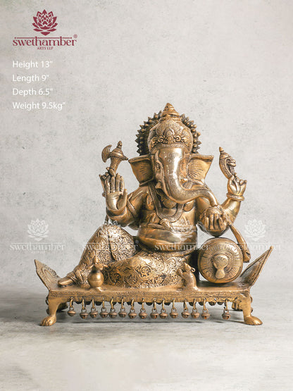 Unique Brass Diwan Ganesha Statue