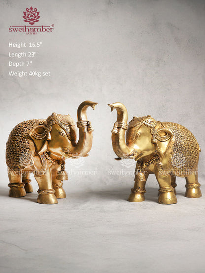 Brass Elephant Statue With Enhanced Carving