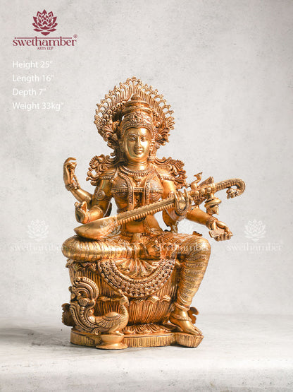 Handcrafted Brass Saraswati Idol