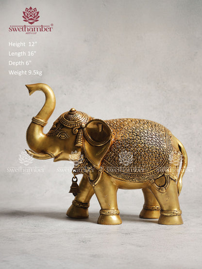 Brass Elephant Statue With Enhanced Carving
