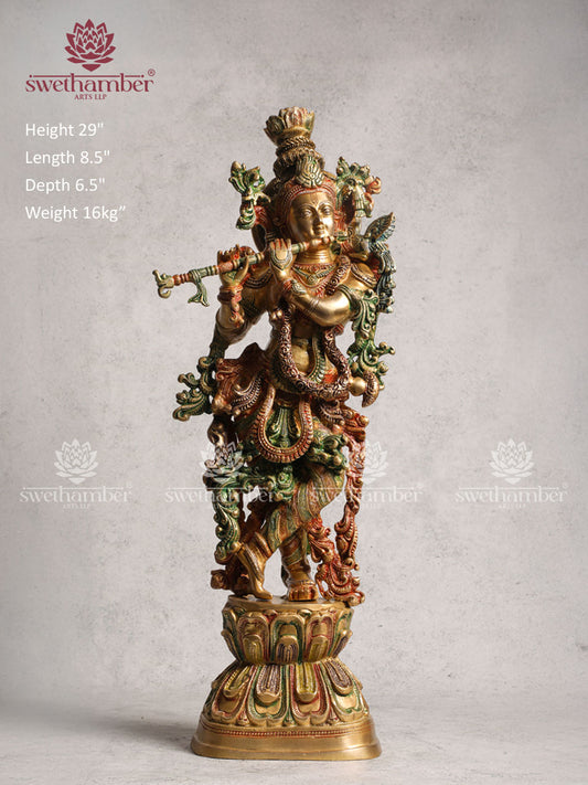 Brass Yellow Polish Krishna Idol