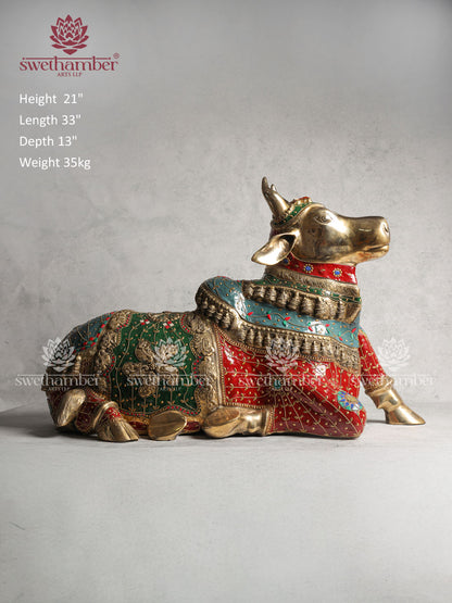 Brass Nandi Idol With Stone Work