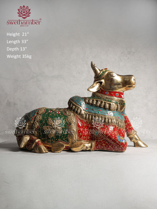Brass Nandi Idol With Stone Work