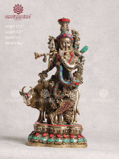 Krishna Cow Stone Work Idol