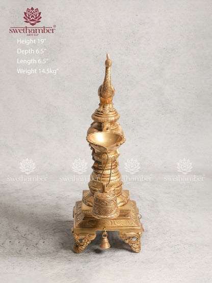 Decorative Brass Peacock Diya With Bell For Décoration And Festival Oil Lamps