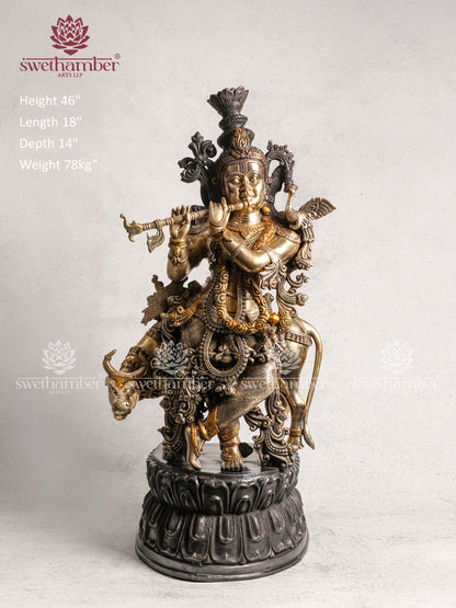 Brass Large Cow Krishna With Three Tone Colour