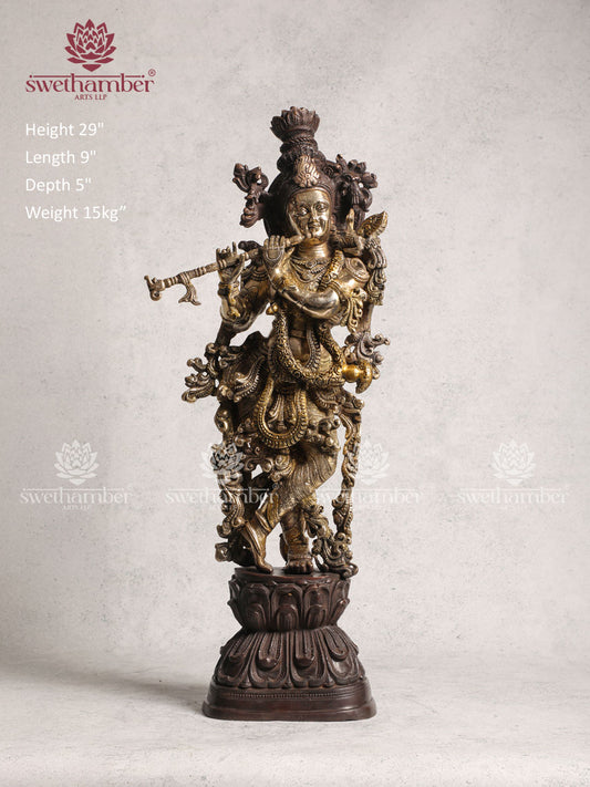 Brass Colour Krishna Statue 29 Inches