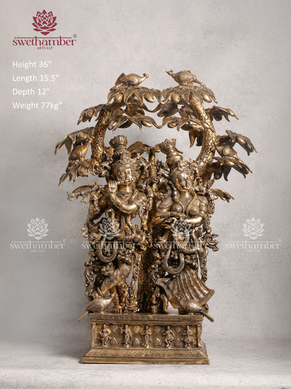 Brass Radha Krishna With Tree Large Statue 36 Inches