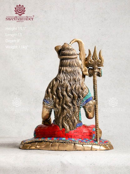 Brass Shiva With Stone Work