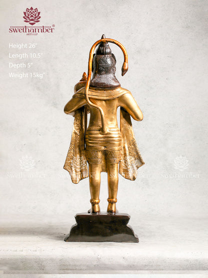 Brass Standing Lord Hanuman Statue With Three Tone Colour