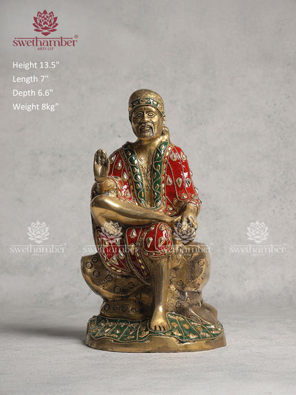 Brass Sai Baba Figurine With Stone Work