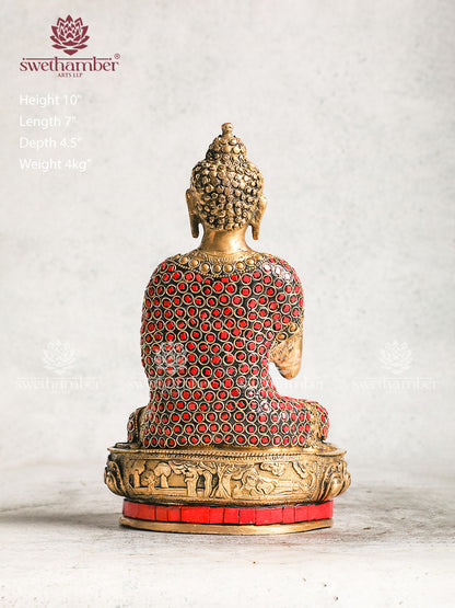 Brass Blessing Buddha With Multicoloured Stone Work