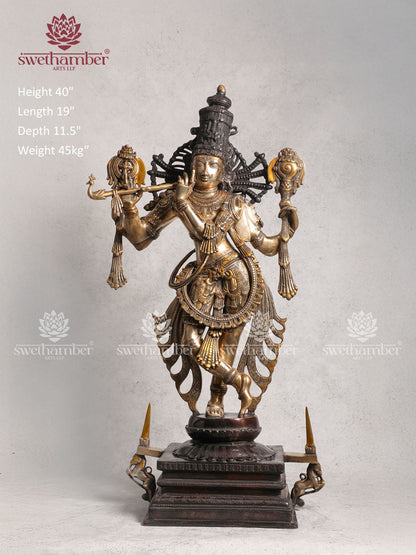 Brass Krishna Idol Antique Finish