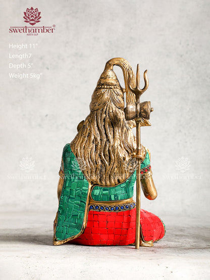 Brass Shiva With Stone Work