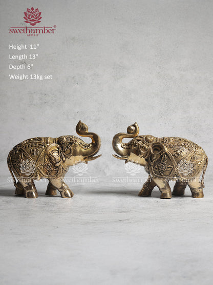 Brass Elephant Statue With Enhanced Carving