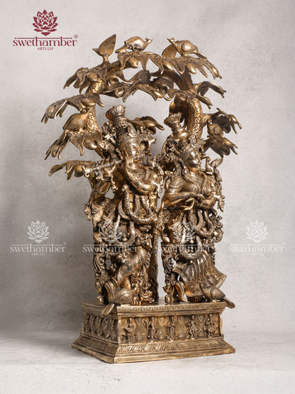 Brass Radha Krishna With Tree Large Statue 36 Inches