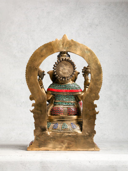 Brass Ganesh With Prabhavali With Stone Work