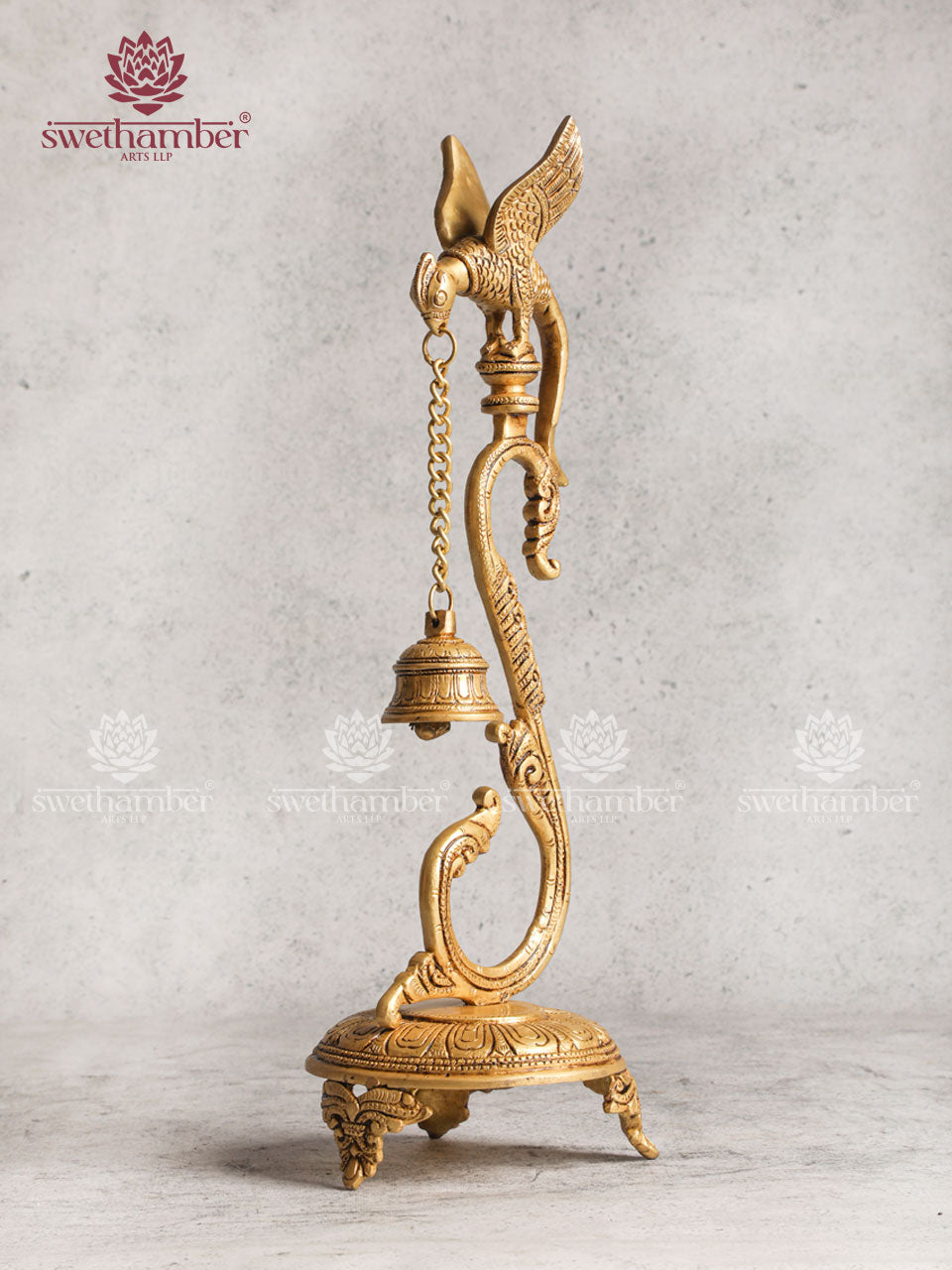 Antique Brass Table / Floor Parrot Lamp Holding Bell