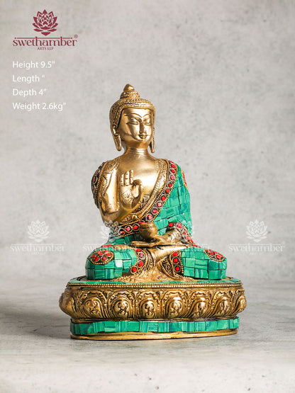 Brass Blessing Buddha with Multicoloured Stone Work