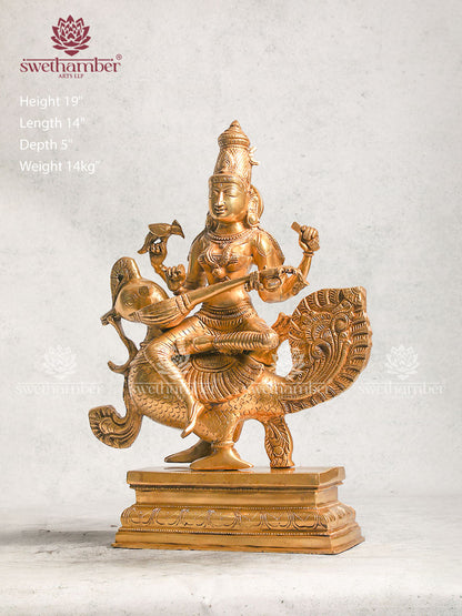 Brass Saraswati Idol for Home Use and Study Rooms