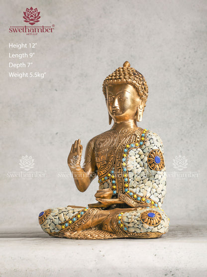 DecorativeBrass  Buddha Blessing With White Stone