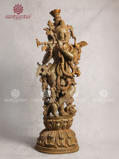 Antique Finish Krishna Statue Brass
